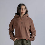 LOGO Embroidery Cropped Hoodie in Vintage Brown