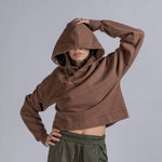 LOGO Embroidery Cropped Hoodie in Vintage Brown