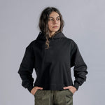 LOGO Embroidery Cropped Hoodie in Black
