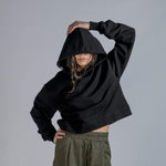 LOGO Embroidery Cropped Hoodie in Black