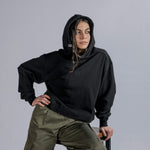LOGO Embroidery Cropped Hoodie in Black