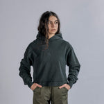 LOGO Embroidery Cropped Hoodie in Vintage Black