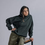 LOGO Embroidery Cropped Hoodie in Vintage Black