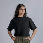 LOGO Embroidery Cropped Tee in Black