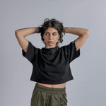 LOGO Embroidery Cropped Tee in Black