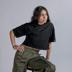 LOGO Embroidery Cropped Tee in Black