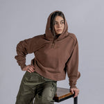 LOGO Embroidery Cropped Hoodie in Vintage Brown