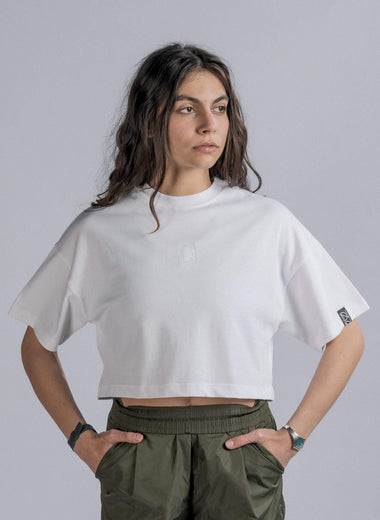 LOGO Embroidery Cropped Tee in White